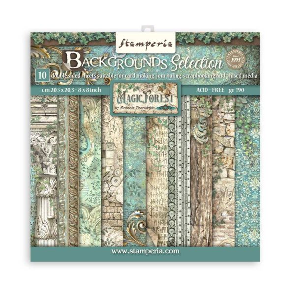 blocco di carte magic forest backgrounds stamperia